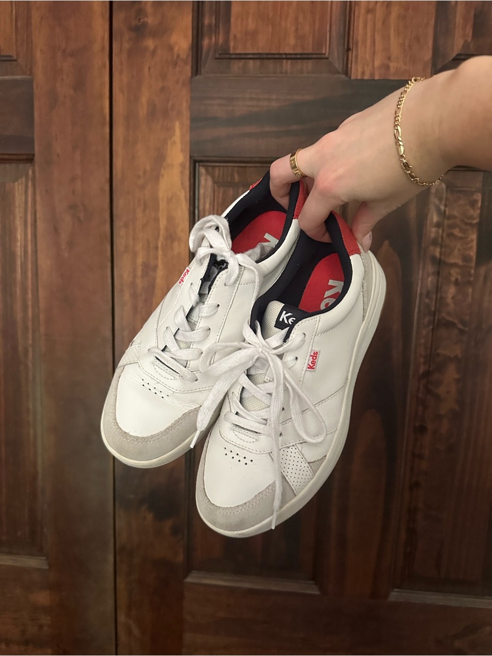 Keds White Sneakers with Red and Navy Details